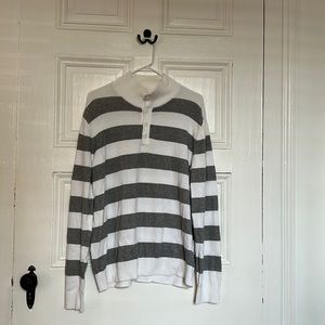 Men’s Gray and White Striped Express Button Crew Neck